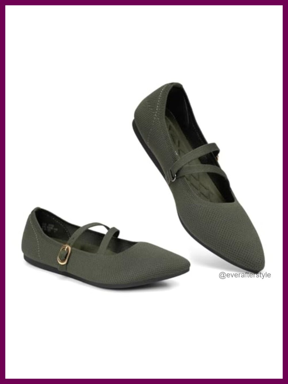 Pointed Toe Mary Jane Flats Knit Ballet Flats Adjustable Strap Women's